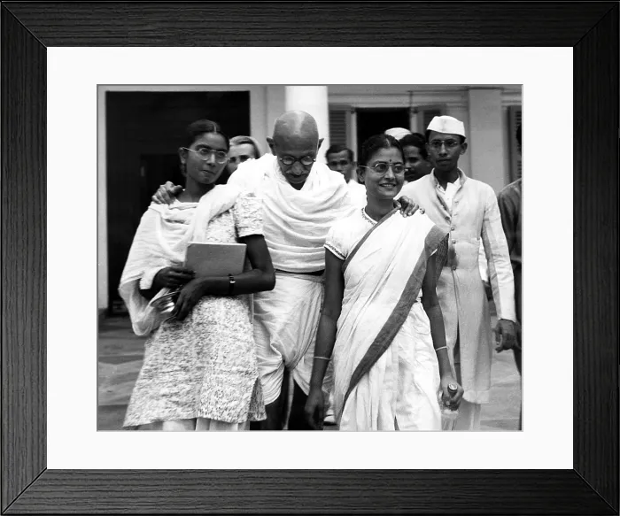 Framed Print : Mahatma Gandhi, at age 70, with his two grandaughters. ca. October 1939. Courtesy: CSU Archives / Everett Collection