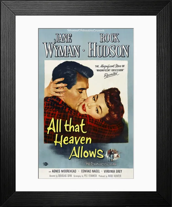 Framed Print : ALL THAT HEAVEN ALLOWS, l-r: Rock Hudson, Jane Wyman on poster art, 1955 Framed Print : ALL THAT HEAVEN ALLOWS, l-r: Rock Hudson, Jane Wyman on poster art, 1955