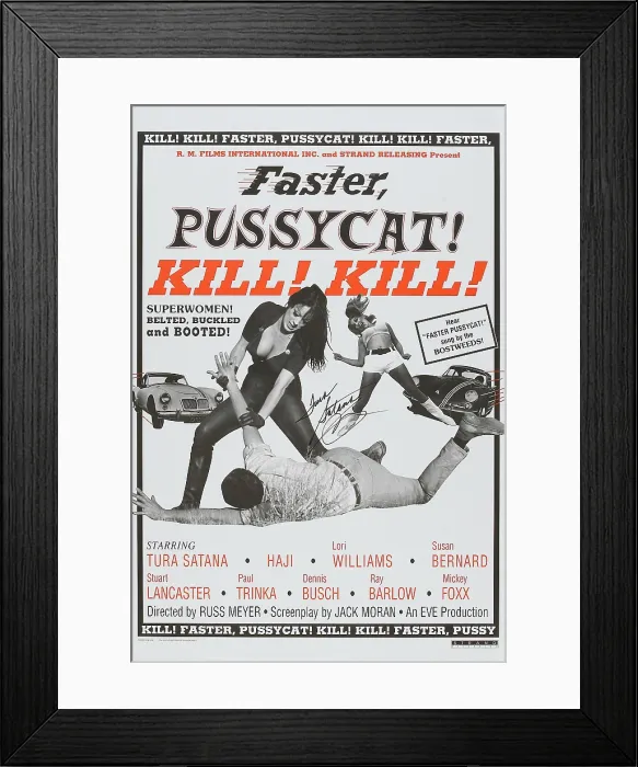 Framed Print : FASTER, PUSSYCAT! KILL! KILL!, US poster, standing center: Tura Satana, on the ground: Paul Trinka, right: Lori Williams on poster art, 1965