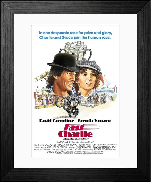 Framed Print : FAST CHARLIE...THE MOONBEAM RIDER, from left: David Carradine, Brenda Vaccaro, 1979