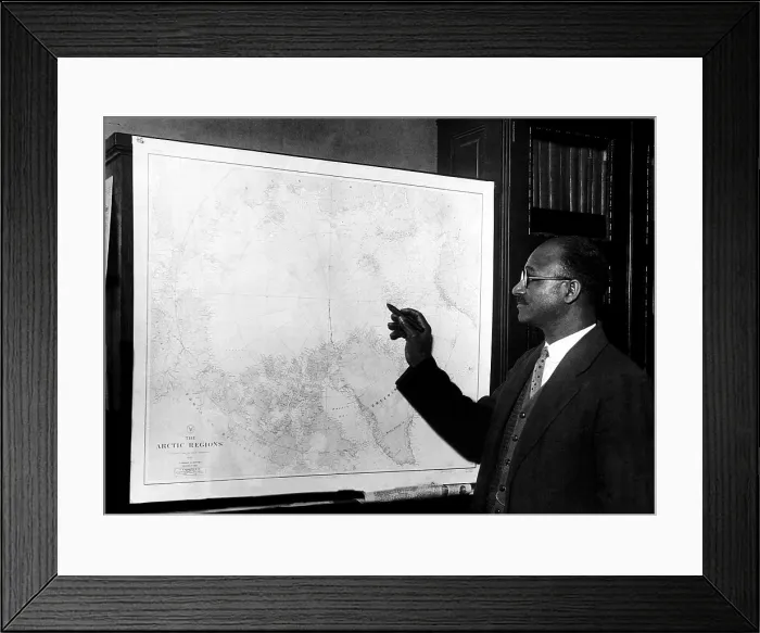 Framed Print : Explorer Matt Henson, who co-discovered the North Pole, looks at a map of the Artic Region. New York, New York, 1926. Courtesy CSU Archives / Everett Collection Framed Print : Explorer Matt Henson, who co-discovered the North Pole, looks at a map of the Artic Region. New York, New York, 1926. Courtesy CSU Archives / Everett Collection