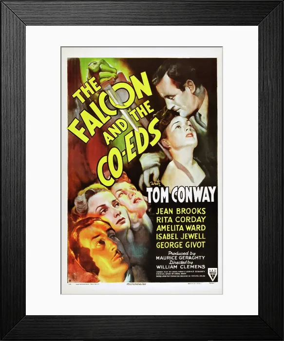 Framed Print : THE FALCON AND THE CO-EDS, US poster art, Tom Conway, (top left), 1943 Framed Print : THE FALCON AND THE CO-EDS, US poster art, Tom Conway, (top left), 1943