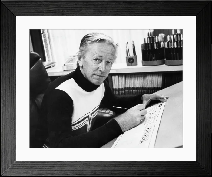 Framed Print : Charles M. Schulz, (1922-2000), American cartoonist and creator of the comic strip Peanuts, in his studio in Santa Rosa, California, 1975