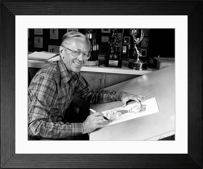 Framed Print : Charles M. Schulz, (1922-2000), American cartoonist and creator of the comic strip Peanuts, circa 1970s. Courtesy: CSU Archives / Everett Collection