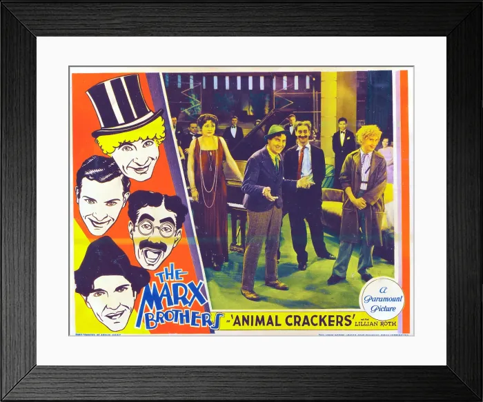 Framed Print : ANIMAL CRACKERS, US lobbycard, left from top: Harpo Marx, Zeppo Marx, Groucho Marx, Chico Marx, center from left: Margaret Dumont, Chico Marx, Groucho Marx, Harpo Marx, 1930 Framed Print : ANIMAL CRACKERS, US lobbycard, left from top: Harpo Marx, Zeppo Marx, Groucho Marx, Chico Marx, center from left: Margaret Dumont, Chico Marx, Groucho Marx, Harpo Marx, 1930