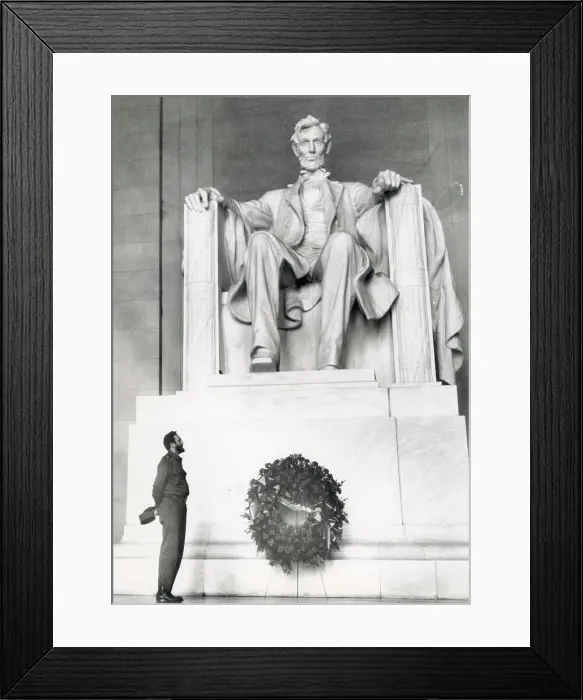 Framed Print : FIDEL CASTRO, Cuban Prime Minister, places a wreath at the Lincoln Memorial in Washington D.C. during his 11 day goodwill visit to win US support for his revolutionary regime, c Framed Print : FIDEL CASTRO, Cuban Prime Minister, places a wreath at the Lincoln Memorial in Washington D.C. during his 11 day goodwill visit to win US support for his revolutionary regime, c