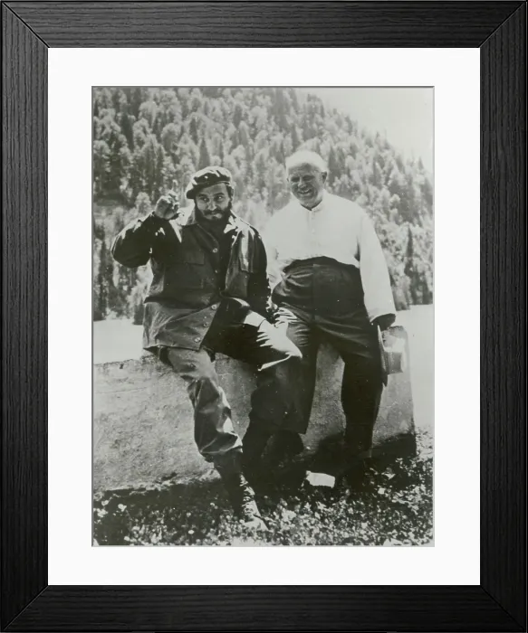 Framed Print : FIDEL CASTRO, Cuban Prime Minister, at Lake Ritsa in the Caucasus with Russian Premier Nikita Khrushchev, after the Cuban Missile Crisis, c. 1962 Framed Print : FIDEL CASTRO, Cuban Prime Minister, at Lake Ritsa in the Caucasus with Russian Premier Nikita Khrushchev, after the Cuban Missile Crisis, c. 1962