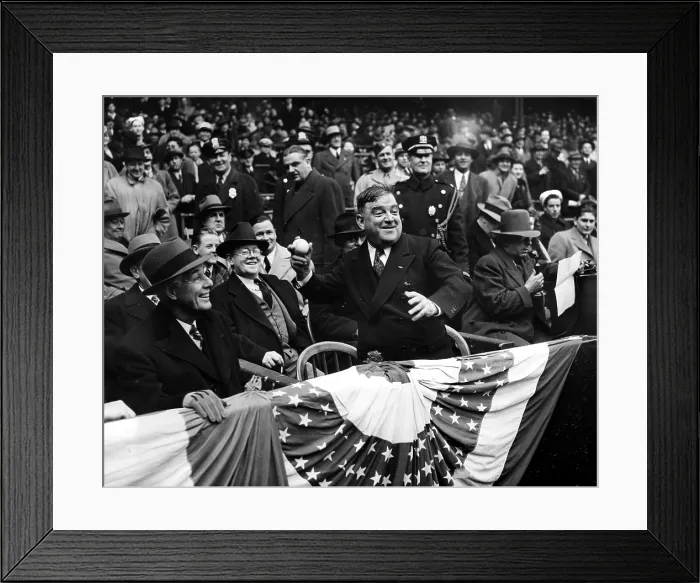Framed Print : Fiorello LaGuardia, Mayor of New York, throwing out the first ball of the season at Yankee Stadium, April 22, 1943. Courtesy: CSU Archives  /  Everett Collection