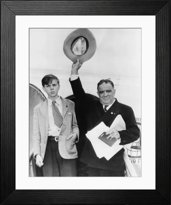 Framed Print : Fiorello LaGuardia and his son, Eric (left), arriving at Washington National Airport in Virginia for a three week tour of 17 European countries