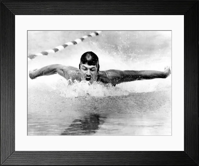 Framed Print : Mark Spitz swimming to a new world record in the men's 200-meter butterfly at the US Olympic Swimming Trials, Portage Park, Chicago Illinois, August 2, 1972
