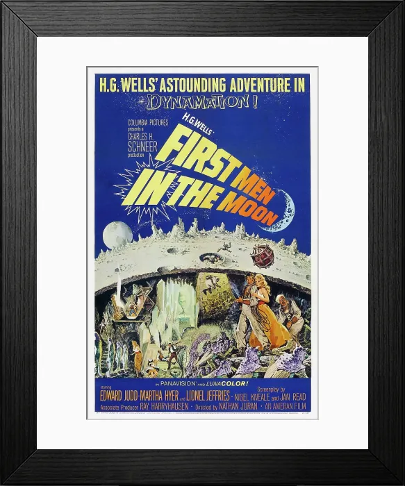 Framed Print : FIRST MEN IN THE MOON, US poster, from bottom left: Edward Judd, Martha Hyer, Lionel Jeffries, 1964