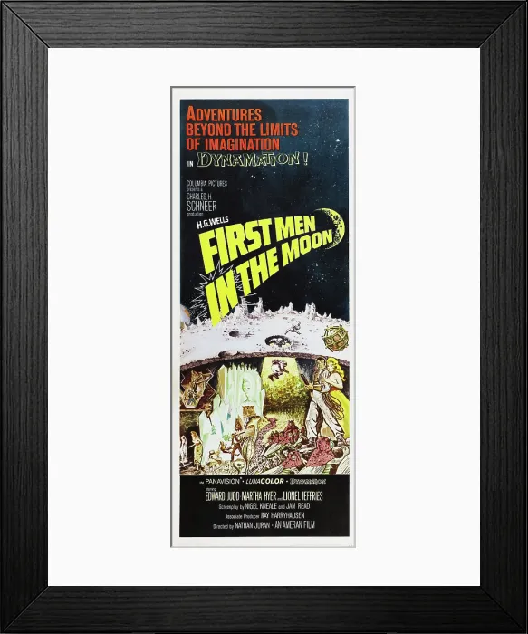 Framed Print : FIRST MEN IN THE MOON, US poster, from bottom left: Edward Judd, Martha Hyer, Lionel Jeffries, 1964
