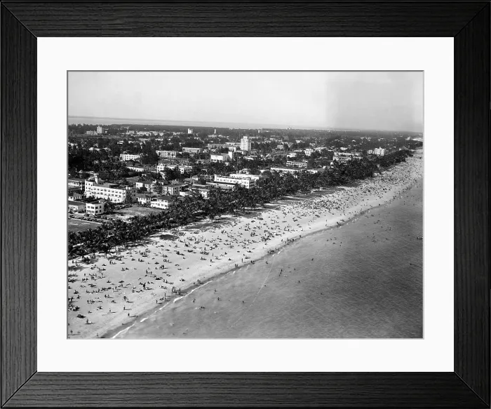 Framed Print : A view of the beach at Miami, Florida showing thousands of bathers enjoying the sun. 3 / 2 / 34. Courtesy: CSU Archives / Everett Collection