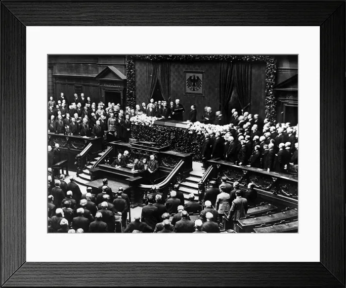 Framed Print : President Paul von Hindenberg celebrating the fifth anniversary of his taking over the presidency of the Repbublic of Reichstag, Berlin, Germany. 1930 Framed Print : President Paul von Hindenberg celebrating the fifth anniversary of his taking over the presidency of the Repbublic of Reichstag, Berlin, Germany. 1930
