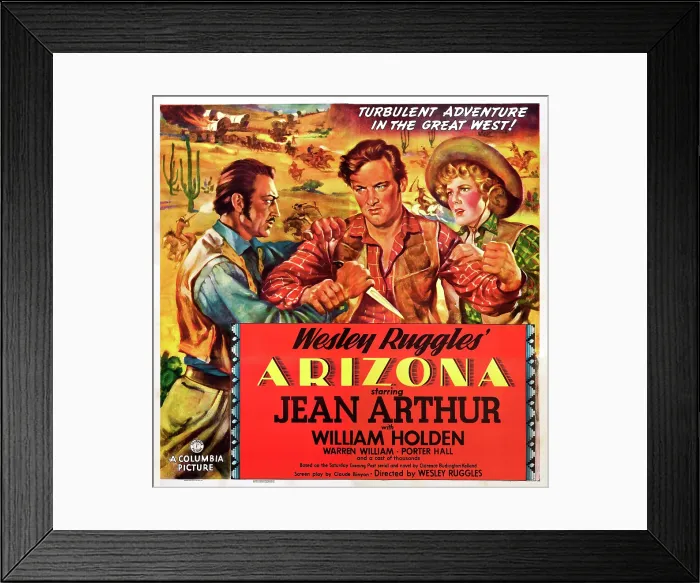 Framed Print : ARIZONA, from left: Warren William, William Holden, Jean Arthur on poster art, 1940