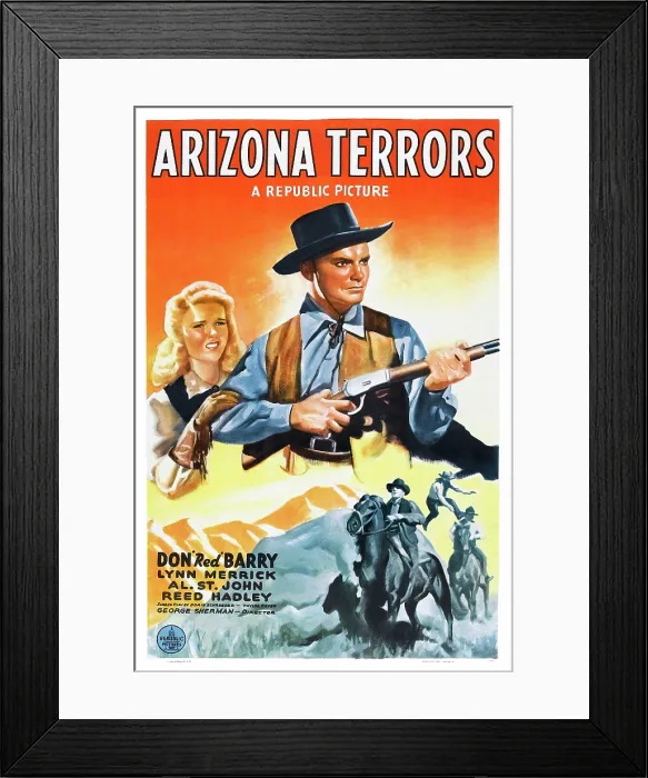 Framed Print : ARIZONA TERRORS, US poster art, from left: Lynn Merrick, Don Barry, 1942 Framed Print : ARIZONA TERRORS, US poster art, from left: Lynn Merrick, Don Barry, 1942
