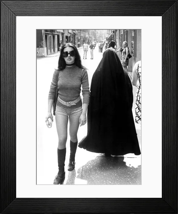 Framed Print : Young girl in hot pants and a nun on the Via Frattina, Rome Italy, 7 / 19 / 71. Courtesy: CSU Archives  /  Everett Collection