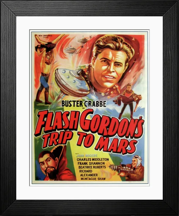 Framed Print : FLASH GORDON'S TRIP TO MARS, top: Buster Crabbe, bottom left: Charles Middleton, 1938