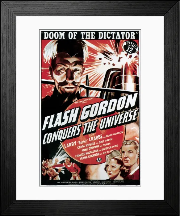 Framed Print : FLASH GORDON CONQUERS THE UNIVERSE, top left: Charles Middleton, bottom from left: Carol Hughes, Larry Buster Crabbe in Chapter 12: Doom of the Dictator, 1940