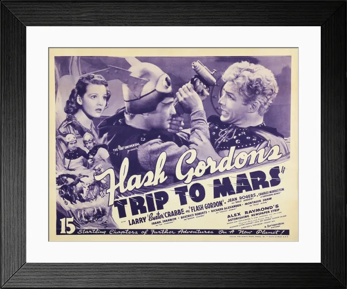 Framed Print : FLASH GORDON'S TRIP TO MARS, US lobbycard, top left: Jean Rogers, far right: Larry Buster Crabbe, 1938
