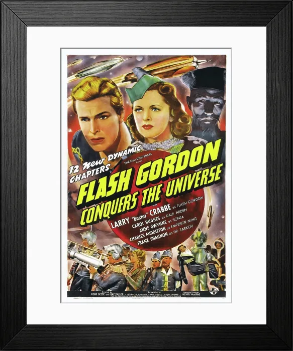 Framed Print : FLASH GORDON CONQUERS THE UNIVERSE, US poster, from left: Buster Crabbe, Carol Hughes, Charles Middleton, 1940