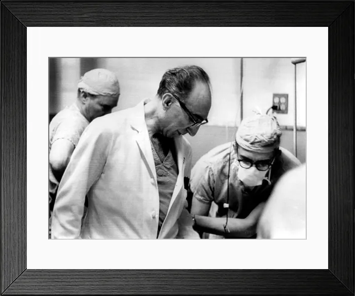 Framed Print : Dr. Michael DeBakey examining his artificial heart implant patient, Marcel De Rudder, Houston, 4 / 23 / 1966. Courtesy: CSU Archives / Everett Collection Framed Print : Dr. Michael DeBakey examining his artificial heart implant patient, Marcel De Rudder, Houston, 4 / 23 / 1966. Courtesy: CSU Archives / Everett Collection
