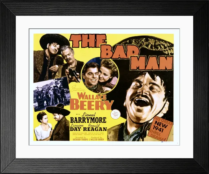 Framed Print : THE BAD MAN, left from top: Wallace Beery, Lionel Barrymore, bottom left: Laraine Day, Wallace Beery, center from left: Ronald Reagan, Laraine Day, far right: Wallace Beery, 1941