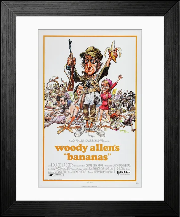 Framed Print : BANANAS, movie poster illustrated by Jack Davis, 1971
