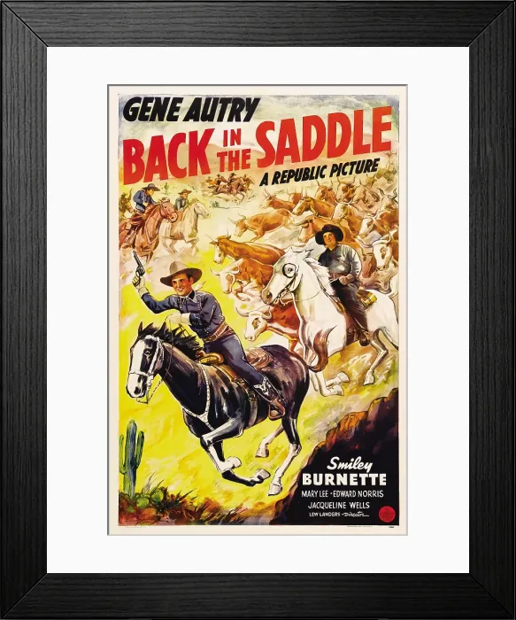 Framed Print : BACK IN THE SADDLE, from left: Gene Autry, Smiley Burnette, 1941
