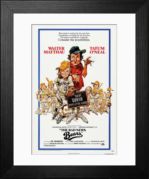 Framed Print : THE BAD NEWS BEARS, US poster, from left: Tatum O'Neal, Walter Matthau, 1976 Framed Print : THE BAD NEWS BEARS, US poster, from left: Tatum O'Neal, Walter Matthau, 1976