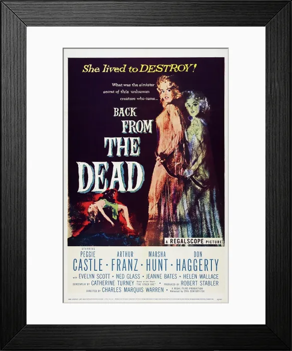 Framed Print : BACK FROM THE DEAD, (aka BURY ME DEAD), Peggie Castle on poster art, 1957