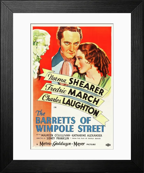Framed Print : THE BARRETTS OF WIMPOLE STREET, Charles Laughton, Fredric March, Norma Shearer, 1934 Poster art