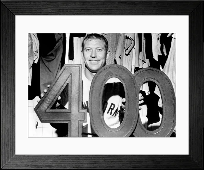 Framed Print : New York Yankee Mickey Mantle (1931-1995), after scoring his 400th home run in Detroit, Michigan, September 11, 1962.. Courtesy: CSU Archives  /  Everett Collection