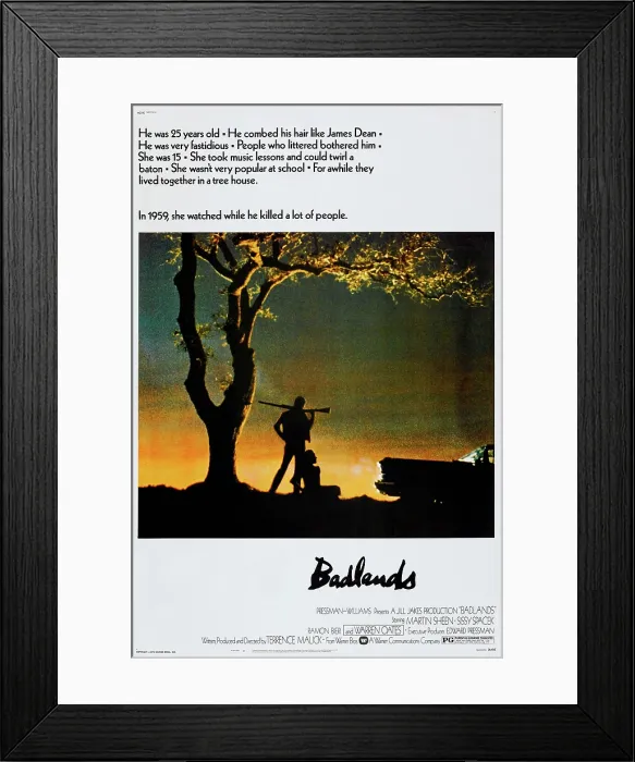 Framed Print : BADLANDS, US poster, Martin Sheen, Sissy Spacek, 1973 Framed Print : BADLANDS, US poster, Martin Sheen, Sissy Spacek, 1973