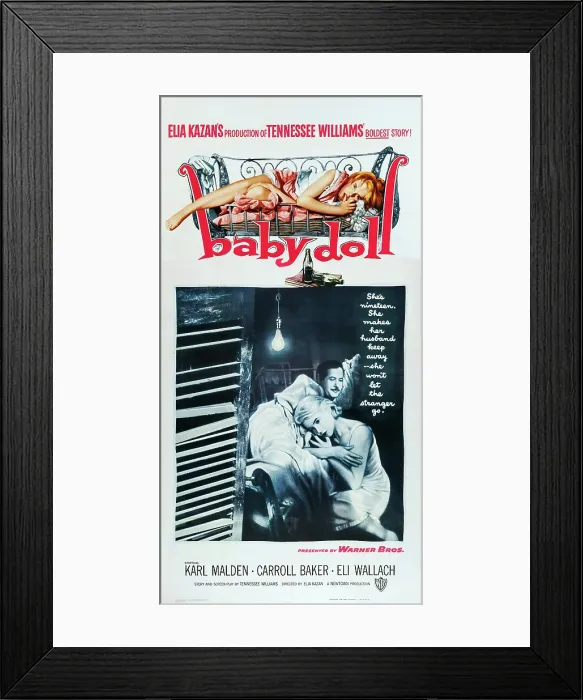 Framed Print : BABY DOLL, US poster art, from left: Eli Wallach, Carroll Baker, 1956 Framed Print : BABY DOLL, US poster art, from left: Eli Wallach, Carroll Baker, 1956