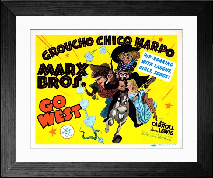 Framed Print : GO WEST, US poster, Chico Marx, Groucho Marx, Harpo Marx [The Marx Brothers], 1940