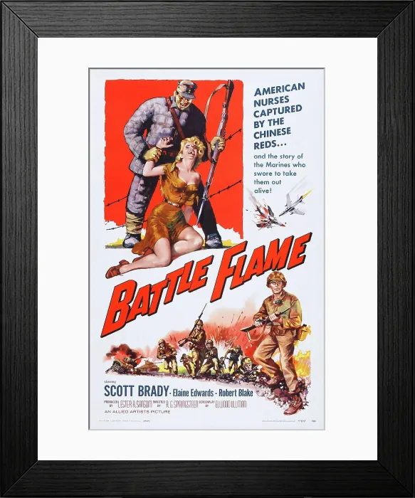 Framed Print : BATTLE FLAME, US poster, bottom right: Scott Brady, 1959