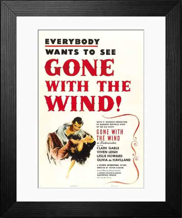 Framed Print : GONE WITH THE WIND, (poster art), Clark Gable, Vivien Leigh, 1939