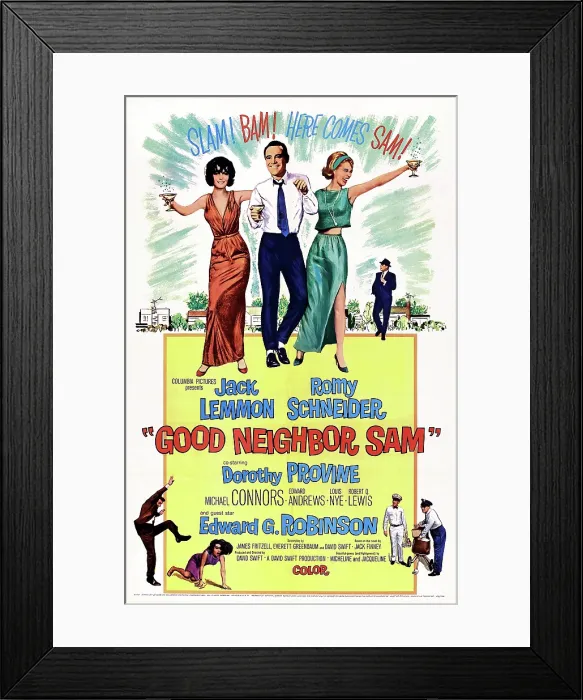 Framed Print : GOOD NEIGHBOR SAM, US poster art, top from left: Romy Schneider, Jack Lemmon, Dorothy Provine, 1964 Framed Print : GOOD NEIGHBOR SAM, US poster art, top from left: Romy Schneider, Jack Lemmon, Dorothy Provine, 1964