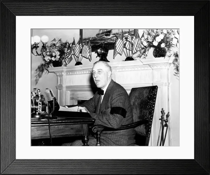 Framed Print : President Franklin D. Roosevelt (1882-1945), during his first address to the nation since the attack on Pearl Harbor, Washington DC, December 9, 1941
