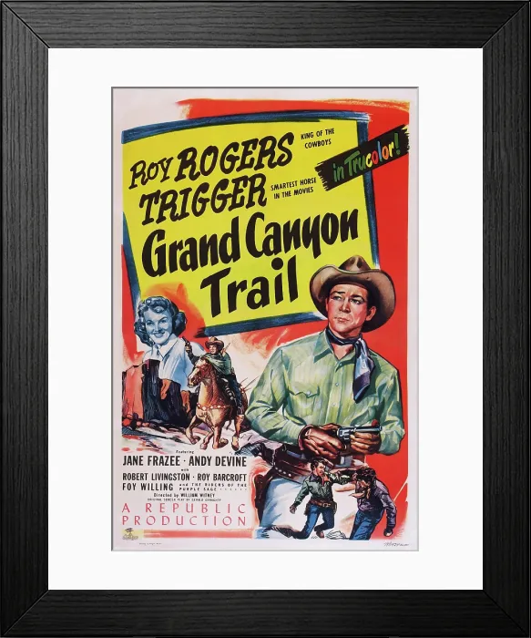 Framed Print : GRAND CANYON TRAIL, US poster art, from left: Jane Frazee, Roy Rogers, 1948