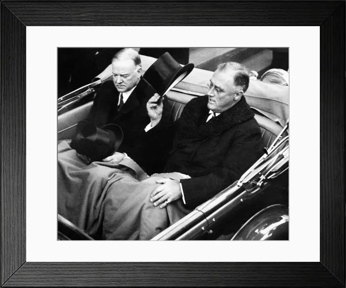 Framed Print : President Herbert Hoover, and President elect Franklin D. Roosevelt, circa March, 1933. Courtesy: CSU Archives / Everett Collection
