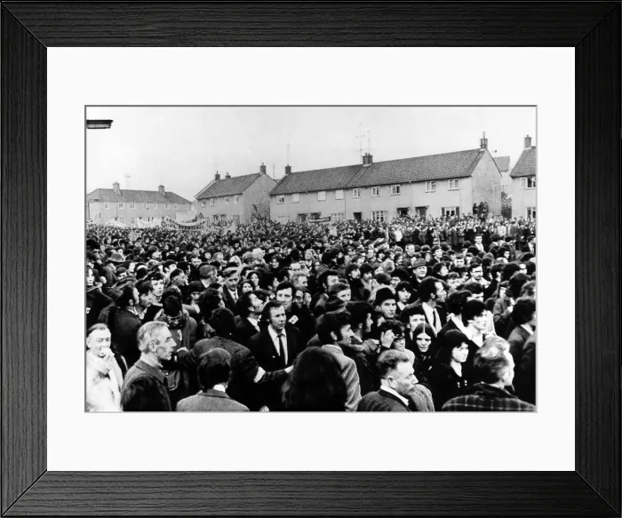Framed Print : A general view of Irish demonstrators in the Derrybeg housing estate in Newry, Northern Ireland. July 21, 1972. Courtesy: CSU Archives / Everett Collection