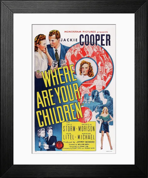 Framed Print : WHERE ARE YOUR CHILDREN?, US poster art, top left from left: Gale Storm, Jackie Cooper, 1943