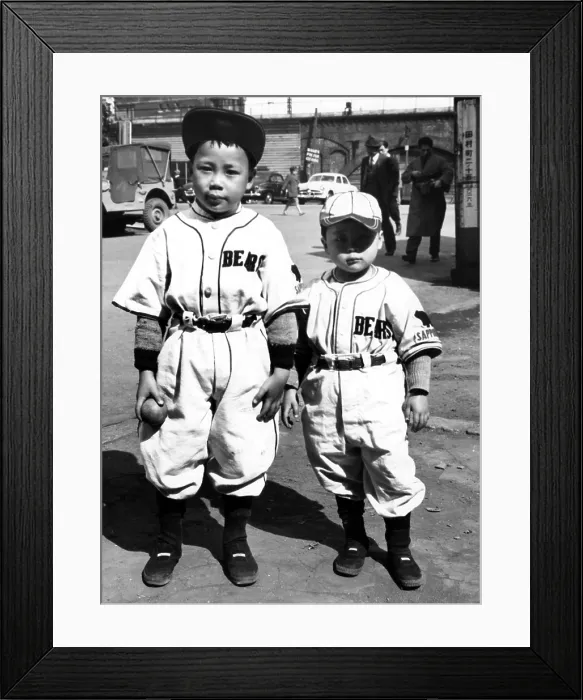Framed Print : Japanese kids wearing American baseball uniforms. ca 1950. Courtesy: CSU Archives / Everett Collection