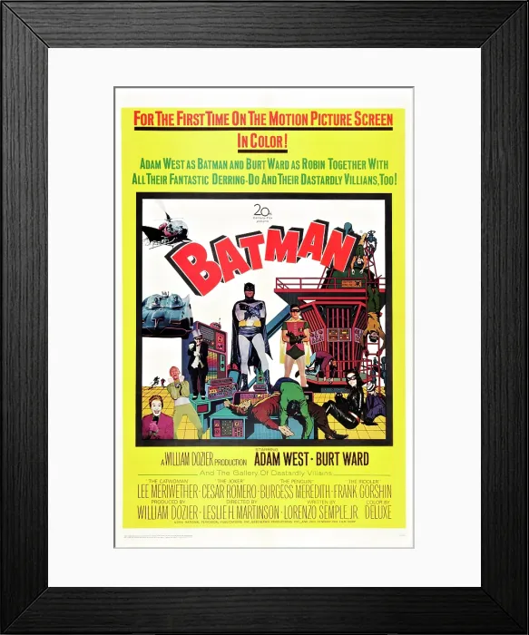 Framed Print : BATMAN (aka BATMAN: THE MOVIE), US poster, from left: Cesar Romero, Frank Gorshin, Burgess Meredith, Adam West, Burt Ward, Lee Meriwether, 1966