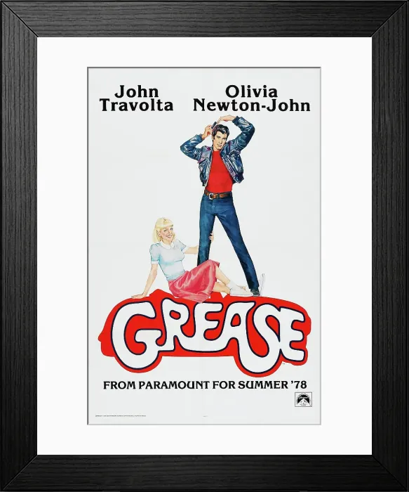 Framed Print : GREASE, US poster, John Travolta, Olivia Newton-John, 1978, Paramount Pictures / courtesy Everett Collection Framed Print : GREASE, US poster, John Travolta, Olivia Newton-John, 1978, Paramount Pictures / courtesy Everett Collection