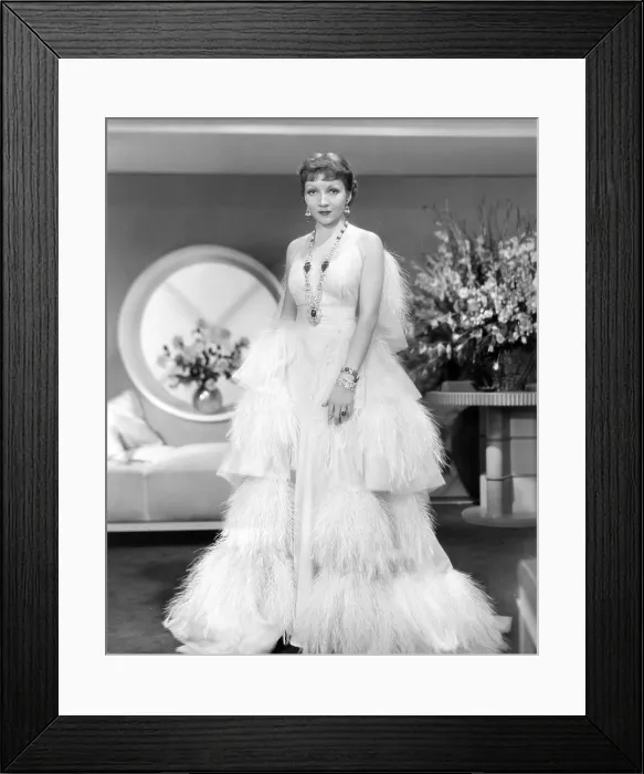 Framed Print : Claudette Colbert, in GILDED LILY, 1935, in Travis Banton gown trimmed in vulture feathers Framed Print : Claudette Colbert, in GILDED LILY, 1935, in Travis Banton gown trimmed in vulture feathers