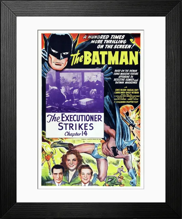 Framed Print : THE BATMAN, US poster art, Lewis Wilson (as Batman) in Chapter 14: The Executioner Strikes, 1943 Framed Print : THE BATMAN, US poster art, Lewis Wilson (as Batman) in Chapter 14: The Executioner Strikes, 1943