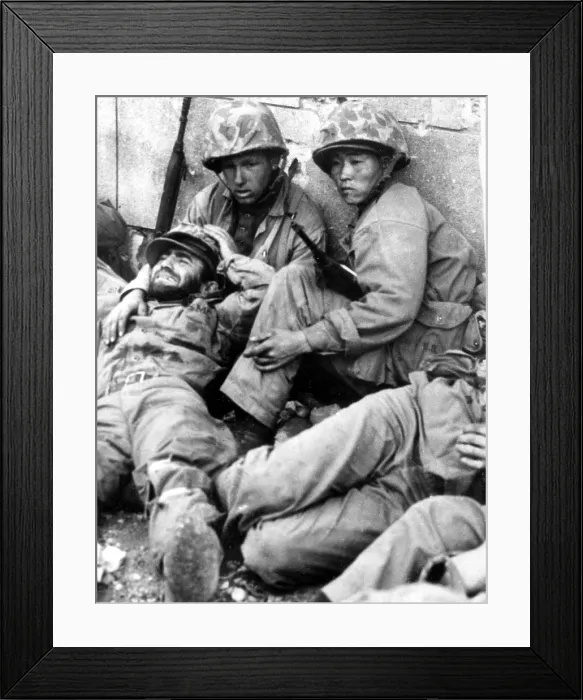 Framed Print : Korean War: exhausted Marines, Korea, 10-01-50. Courtesy Everett / CSU Archives